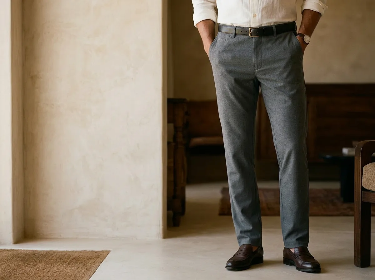 Alberto — medium grey trouser waist-down detail