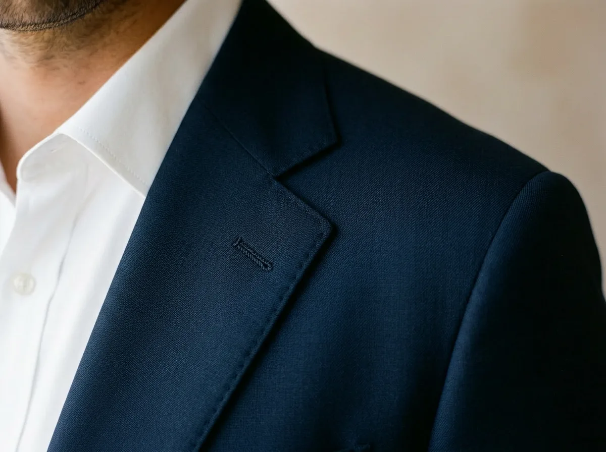 Paul Betenly — Super 120s navy suit pick stitching detail